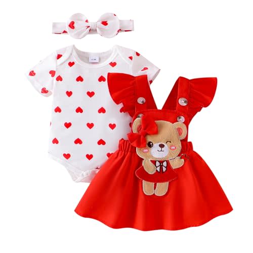 Baby Girl Clothes Summer Outfit Newborn Ruffle Romper Cartoon Suspender Skirt Bow Headband Set 0-18 Months