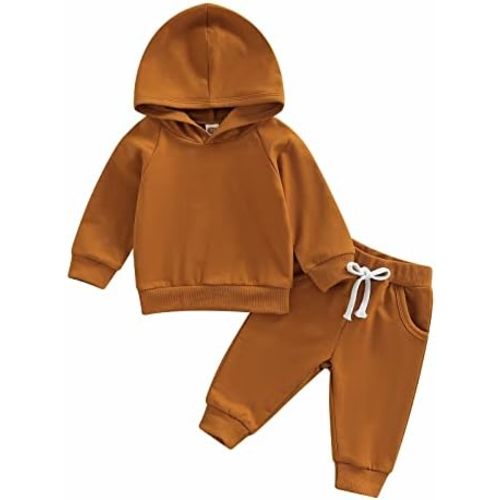 Thorn Tree Infant Baby Boys Pants Set Hooded Solid Sweatshirt Top Pocket Elastic Waist Pants 2Pcs Outfits Fall Winter Suit