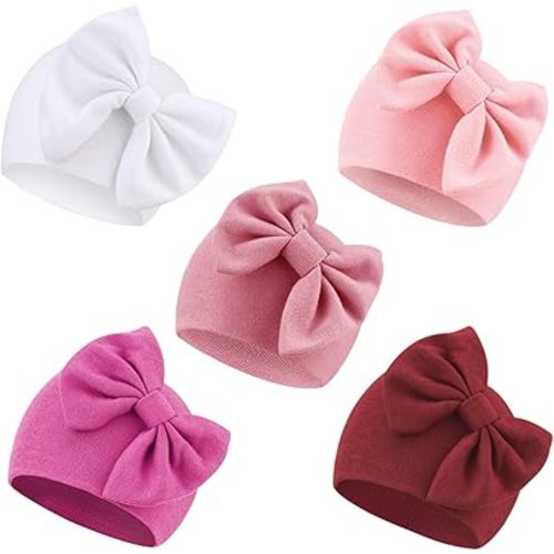 Newborn Baby Girl Hats with Bow Cotton Toddler Infant Beanie Cap Newborn Hospital Hats for Baby Girl Kid 0-24 Months