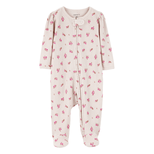 Baby Floral 2-Way Zip Waffle Knit Sleep & Play Pajamas - Khaki - Carter's | Carter's