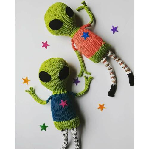 Brother Nix or sister Callisto, hand knit alien!  soft toy friend - 100% cotton original design plush space pal doll, nursery decor, twins