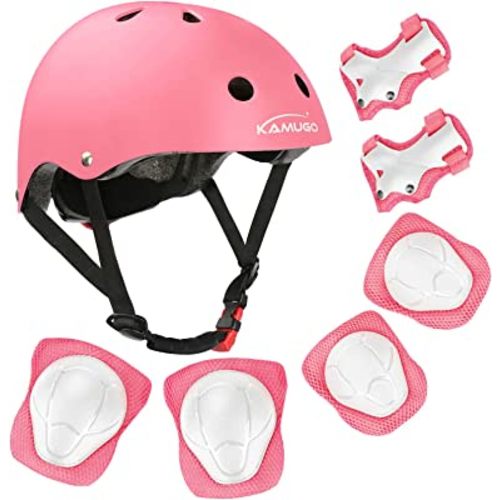 KAMUGO Kids Bike Helmet, Toddler Helmet for Ages 2-8 Boys Girls with Sports Protective Gear Set Knee Elbow Wrist Pads for Skateboard Cycling Scooter Rollerblading