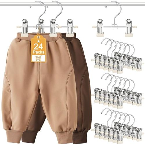 24 Pack Baby Hangers with Clips, 360°Rotatable Toddler Kids Pants Hangers