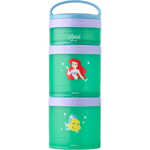 Whiskware Disney Princess Stackable Snack Containers for Kids, 3 Stackable Snack Cups for School and Travel, Ariel and Flounder