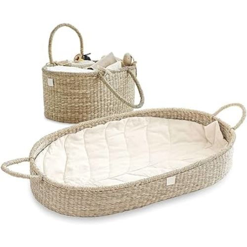BEBE BASK Premium Nursery Bundle - Matching Baby Changing Basket & Baby Diaper Caddy Organizer - Handmade & Organic