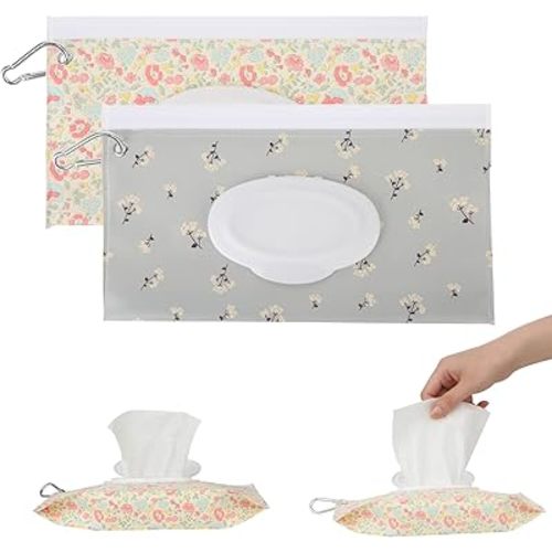 2 Packs Baby Wipes Dispenser Portable Baby Wipe Holder Refillable Wet Wipes Container Reusable Travel Wipes Case on the Go Keeps Wipes Fresh for Outdoor Outing Camping Hiking
