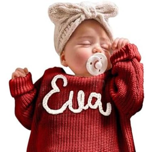 Personalized Baby Knit Sweater, Custom Baby Sweater with Hand-Embroidered Name and Monogram, Customized Unique Gift for Baby