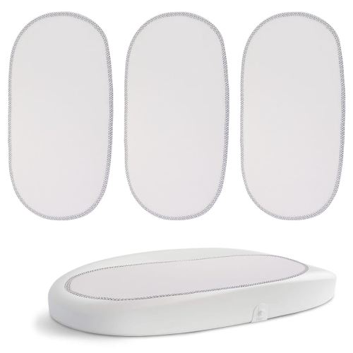 3 Pack Reusable Changing Pad Liner for Hatch, Soft and Waterproof, Compatible with Hatch Grow Smart Changing Pad, Strollers or Car Seats, White, Cotton/Polyurethane, Newborn