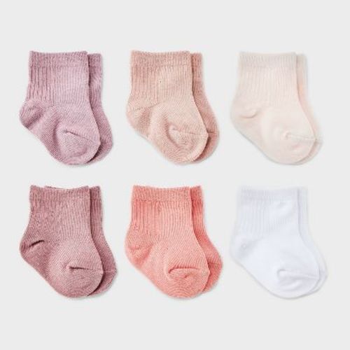 Baby Girls' 6pk Crew Socks - Cloud Island™ Pink 0-3M: Newborn Knit Tagless Apparel
