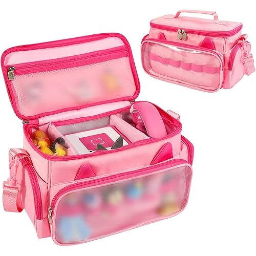 Carrying Case for Toniebox Starter Set and Tonies Figurines,Cute Carrying Bag for Tonies Headphones & Accessories,Portable Travel Storage Bag with Shoulder Strap and Handle(Pink)