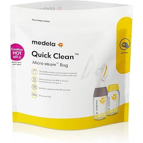 Medela Quick Clean Micro-Steam Bags Eliminates 99.9% Of The Most Harmful Bacteria And Germs ( Packaging May Vary )