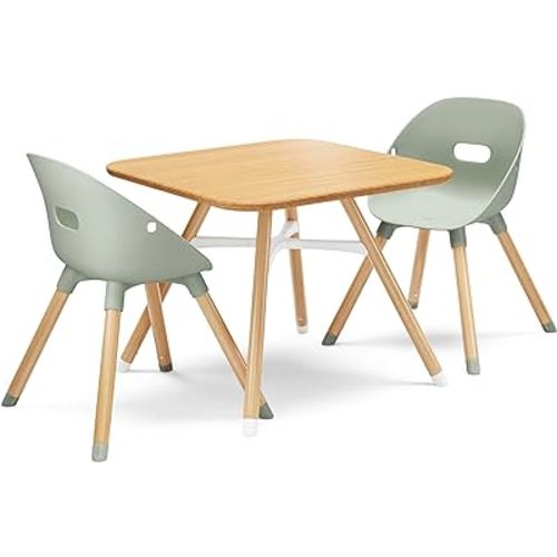 Lalo The Play Kit, Kids Table and Chairs Set with Sustainably Sourced Wood Kids Table & Set of 2 Non-Toxic Bucket Seat Kids Chairs - Safe and Comfortable - Natural/Sage