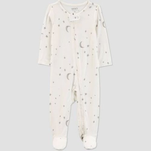 Carter's Just One You® Baby Comfy Soft Celestial Sleep N' Play - White 6M: Heavyweight Jersey, Snug Fit, Two-Way Zipper