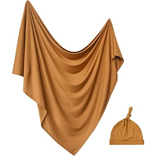 Newborn Swaddle Blanket with Hat Set Baby Swaddle Set Hospital Receiving Blankets for Girls Boys(Copper,35"*35")