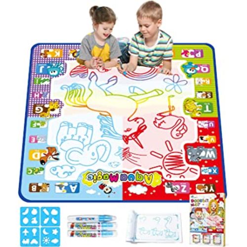 Jasonwell Aqua Water Doodle Mat 31 X 31 Inches Extra Large Magic Drawing Doodling Mat Coloring Mat Educational Toys Gifts for Kids Toddlers Boys Girls Age 2 3 4 5 6 7 8 Year Old (Alphabet)