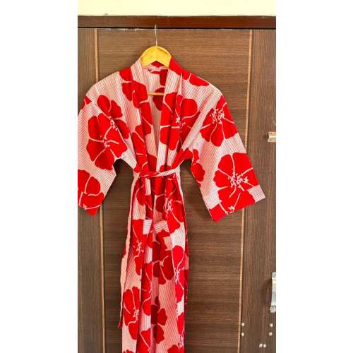 Festive Blossoms of Christmas Cotton Kimono Robes Dressing Gown,Block Print Bridesmaid, Summer Nightwear