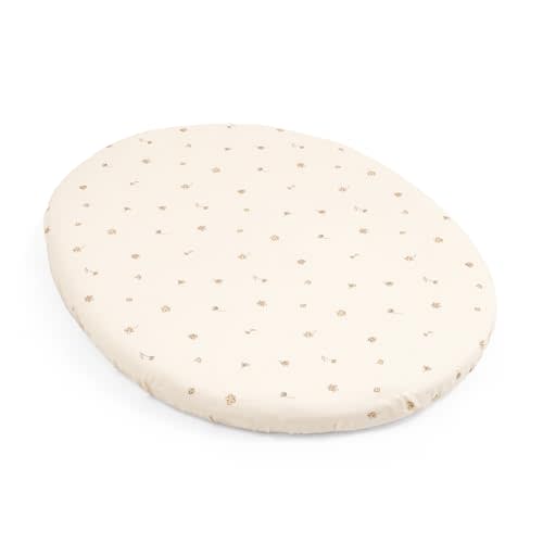 Stokke Sleepi Mini Fitted Sheet V3, Flower Ecru - Compatible with Sleepi Mini Mattress V3 - Washable - 100% Fine Cotton Percale