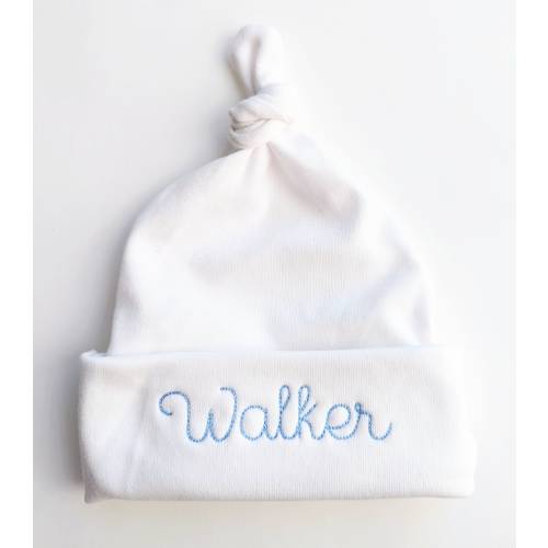 White Knotted or Cap Personalized Embroidered Monogrammed Baby Hat; Newborn Name Hat; Newborn Hospital Hat; Baby Shower Gift