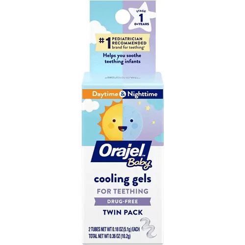 Orajel Baby Daytime & Nighttime Cooling Gels for Teething, Drug-Free, #1 Pediatrician Recommended Brand for Teething*, Two 0.18oz Tubes