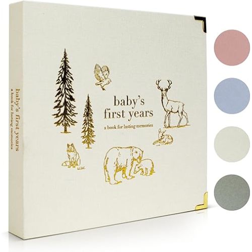 Keepsake Baby Memory Book for Boys and Girls – Timeless First 5 Year Baby Book – Gender Neutral Linen Baby Journal Scrapbook or Photo Album - A Milestone Book to Record Every Event from Birth to Age 5