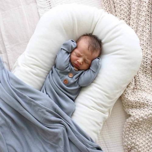 Dusty Denim Bamboo Waffle Newborn Baby Knot Gown & Hat Set