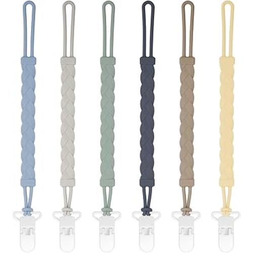 Pacifier Clips, 6-Pack Silicone Pacifier Holder Clip with Stylish Round Design, 100% Food Grade Silicone, Safe Essentials for Newborns Baby Boys and Girls