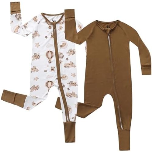 Bamboo Viscose Baby Pajamas 2 Way Zip for Diaper Change 0 to 24 Month Soft Stretchy Bamboo Viscose Sleeper 2 Pack