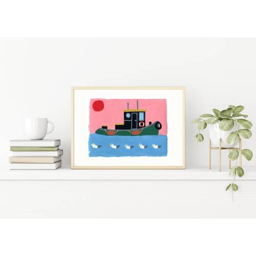 Tugboat and Seagulls Art Print