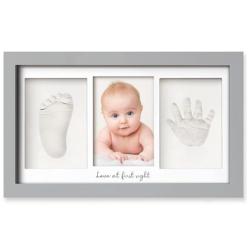 Baby Hand and Footprint Kit - Clay Handprint Keepsake Frame, Newborn Nursery Picture Frame, Personalized New Mom Gifts for Baby Shower & Registry (Cloud Gray)