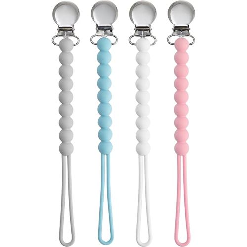 Pacifier Clips for Boys Girls - MORIBOX 4 Pack Paci Clip Soothe Baby Binky Holder for Shower Birthday Gift