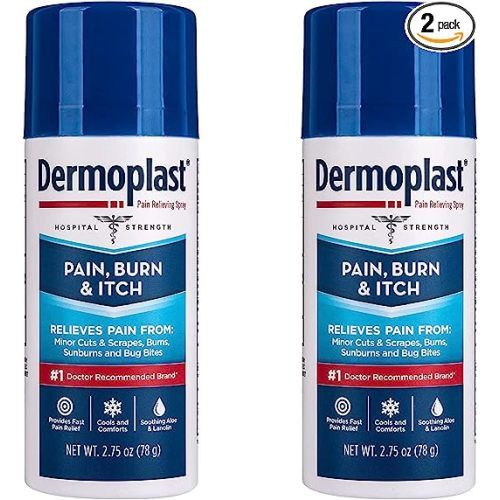 Dermoplast Pain, Burn & Itch Relief Spray for Minor Cuts, Burns and Bug Bites, 2.75 Oz, Pack of 2 (Packaging May Vary)