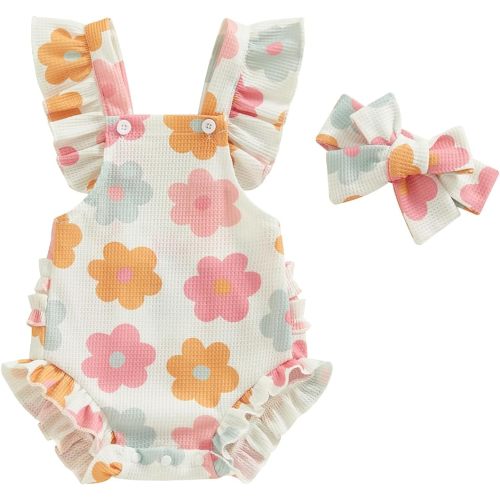 Amazon.com: Covvoliy Infant Baby Girl Summer Clothes Outfits Cute Print Fly Sleeve Romper Jumpsuit Bodysuit with Headband (Multicolor, 0-3 Months) : Clothing, Shoes & Jewelry