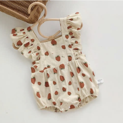 Baby Strawberry Ruffle Vintage Bodysuit