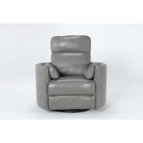 Rayna Heron Grey Nursery Leather Power Swivel Glider Recliner with Built-In Battery & USB | Rocker