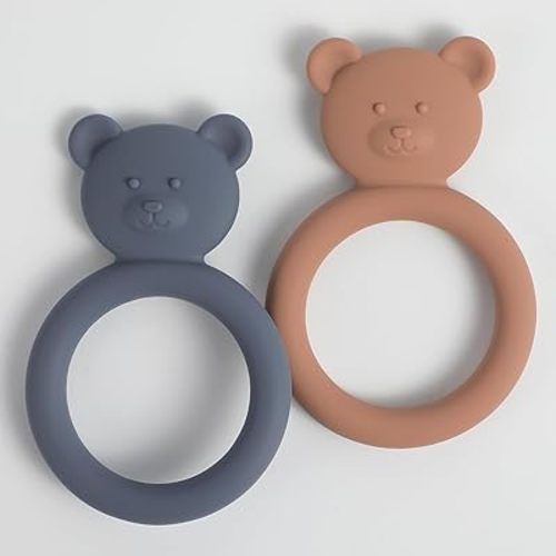 Silicone Baby Teether, Teething Toy Ring for Babies, Easy to Hold Design, BPA Free (Iron + Cloudy Mauve)