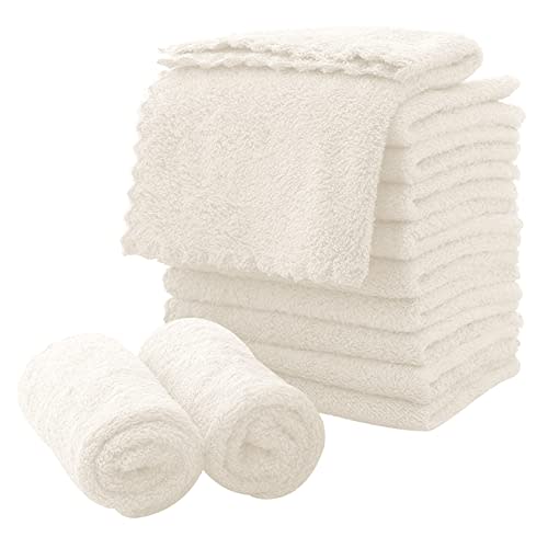 MOONQUEEN Microfiber Facial Cloths Fast Drying Washcloth 12 Pack - Premium Soft Makeup Remover Cloths - Cream