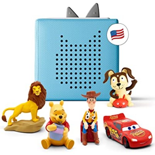 Toniebox Audio Player Disney Starter Set Bundle with Woody, Lightning McQueen, Simba, Winnie-The-Pooh, and Playtime Puppy - Listen, Learn, and Play with One Huggable Little Box - Light Blue