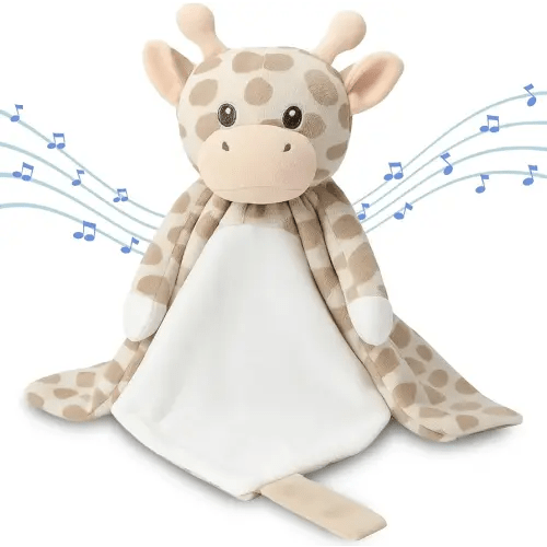 Love By Emi 4 in 1 Baby Lullaby Sleep Soother Toy - Stuffed Animal Sound Machine & Pacifier Holder | Heartbeat White Noise & Music | Plush Giraffe Lovey Sleep Aid Security Blanket (0-3 Years)