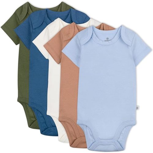 HonestBaby Baby Short Sleeve One-Piece 100% Organic Cotton Bodysuits (5 Pack)