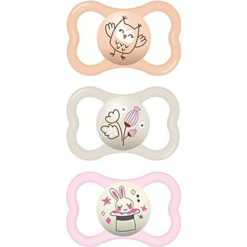 MAM Air Night & Day Baby Pacifier, for Sensitive Skin, Glows in The Dark, 6-16 Months, Girl, 3 Count (Pack of 1)