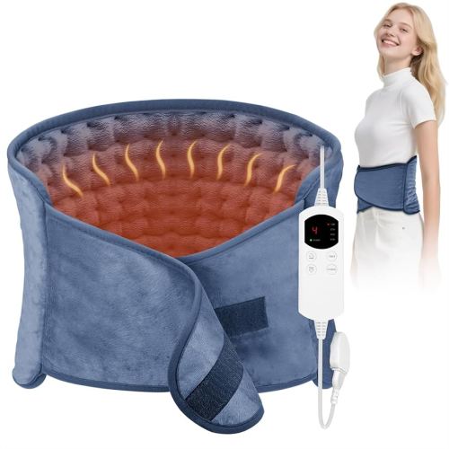 Heating Pad for Back & Period Cramps, 12"x24" Electric Heating Pad with 26" Waist Belt, 6 Heat Levels 4 Timers & 2H Auto Shut Off, Gift for Women Men Mom Dad (Blue)