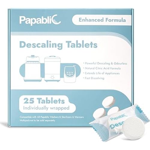 Papablic Descaling Tablets, 25 Count – Compatible with Baby Brezza, Momcozy, Papablic Bottle Washer, Warmer, Sterilizer & Formula Maker – Removes Milk & Limescale for Better Performance