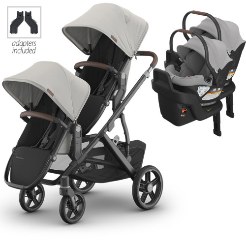 UPPAbaby Vista V3 Double Stroller for TWINS + 2 Aria or Mesa V2 Car Seats Travel System
