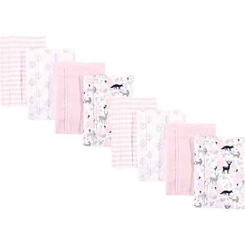 Hudson Baby Cotton Poly Flannel Burp Cloths Multipack, Linocut Woodland Girl 8-Pack, One Size