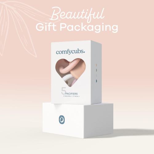 Comfy Cubs Baby Pacifier - Breast-like Nipple Shape - 0+ Months - 5 Pack - 100% Food Grade Silicone