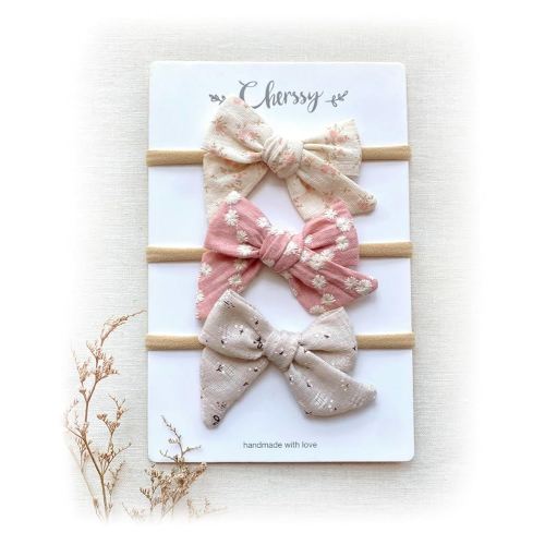 Cherssy Baby Headbands with Floral Bows, 3 Pcs Nylon Hair Bands for Newborn Infant Toddler Girls