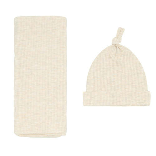 Little Sleepies — Ribbed Swaddle & Hat Set (Heather Oatmeal)