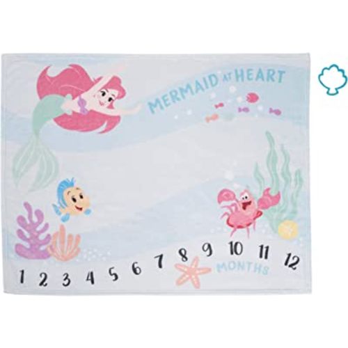 Disney The Little Mermaid Ariel, Aqua, Pink & Green, Super Soft Milestone Baby Blanket, Aqua, Pink, Green, Yellow