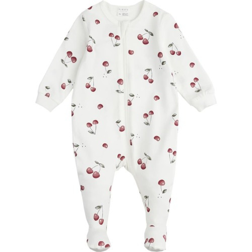Baby Cherry Stretch Organic Cotton Footie Pajamas, 0-3M, Off White