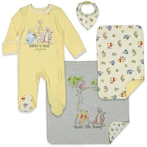 Disney Winnie the Pooh,Lion King,Pixar Monsters Inc. Baby Sleep N' Play Coverall Bib Blanket and Burp Cloth 4 Piece Set